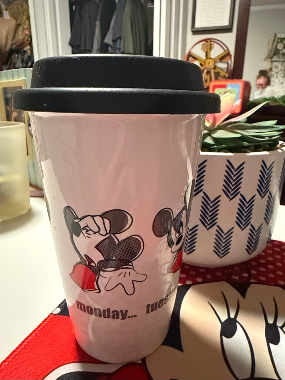White and Black Mickey Mouse Travel Mug - Reusable Tumbler